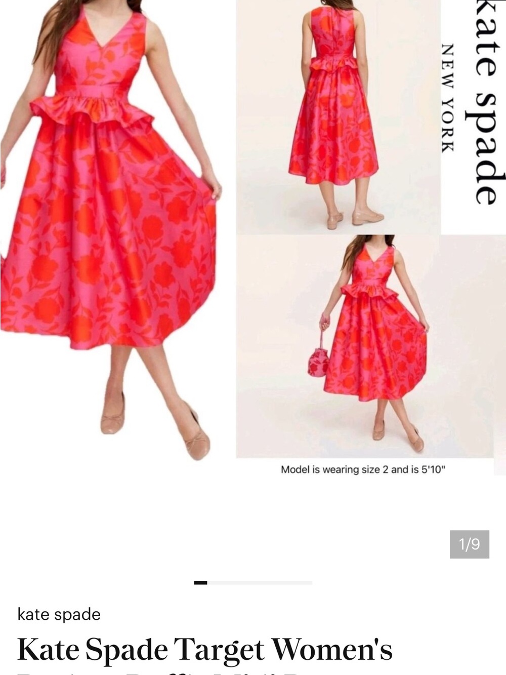 V-Neck Peplum Maxi Dress in Bright Pink